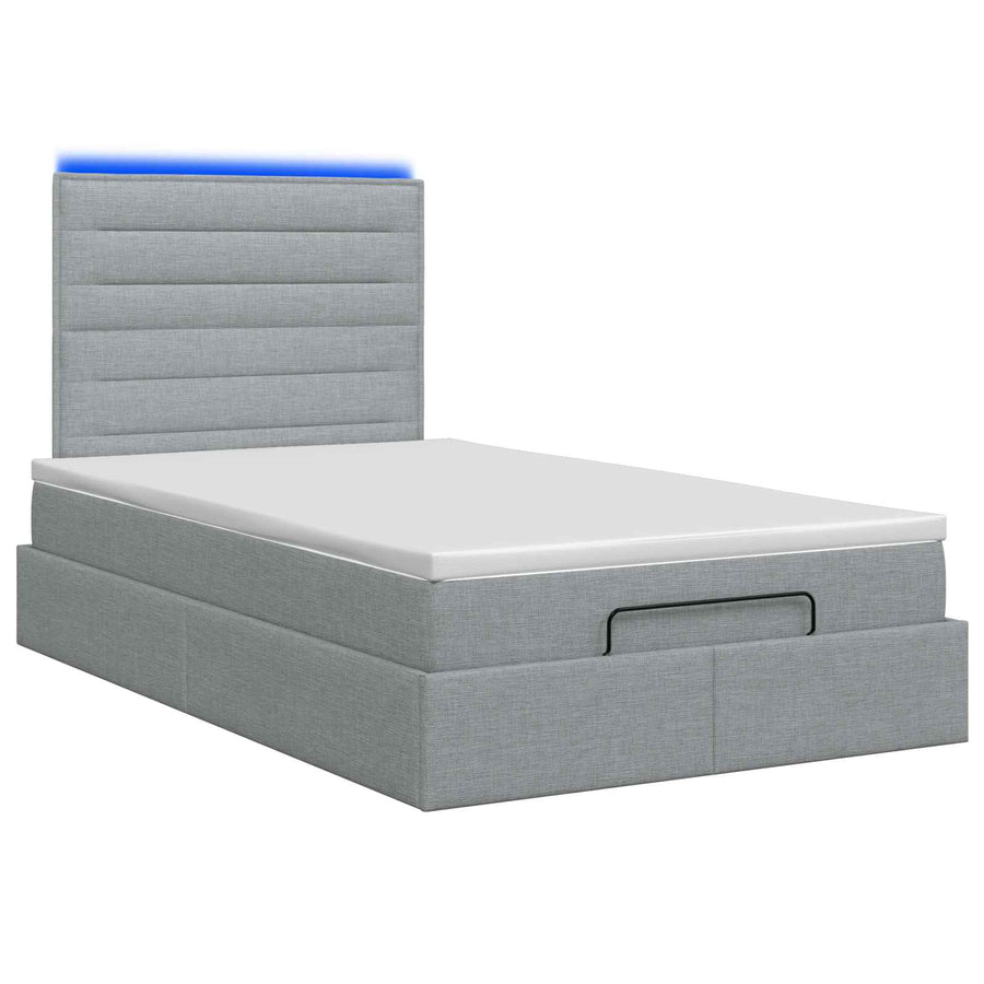 Ottoman Bed met Matrassen en LED Lichtgrijs 120 x 200 cm Stof