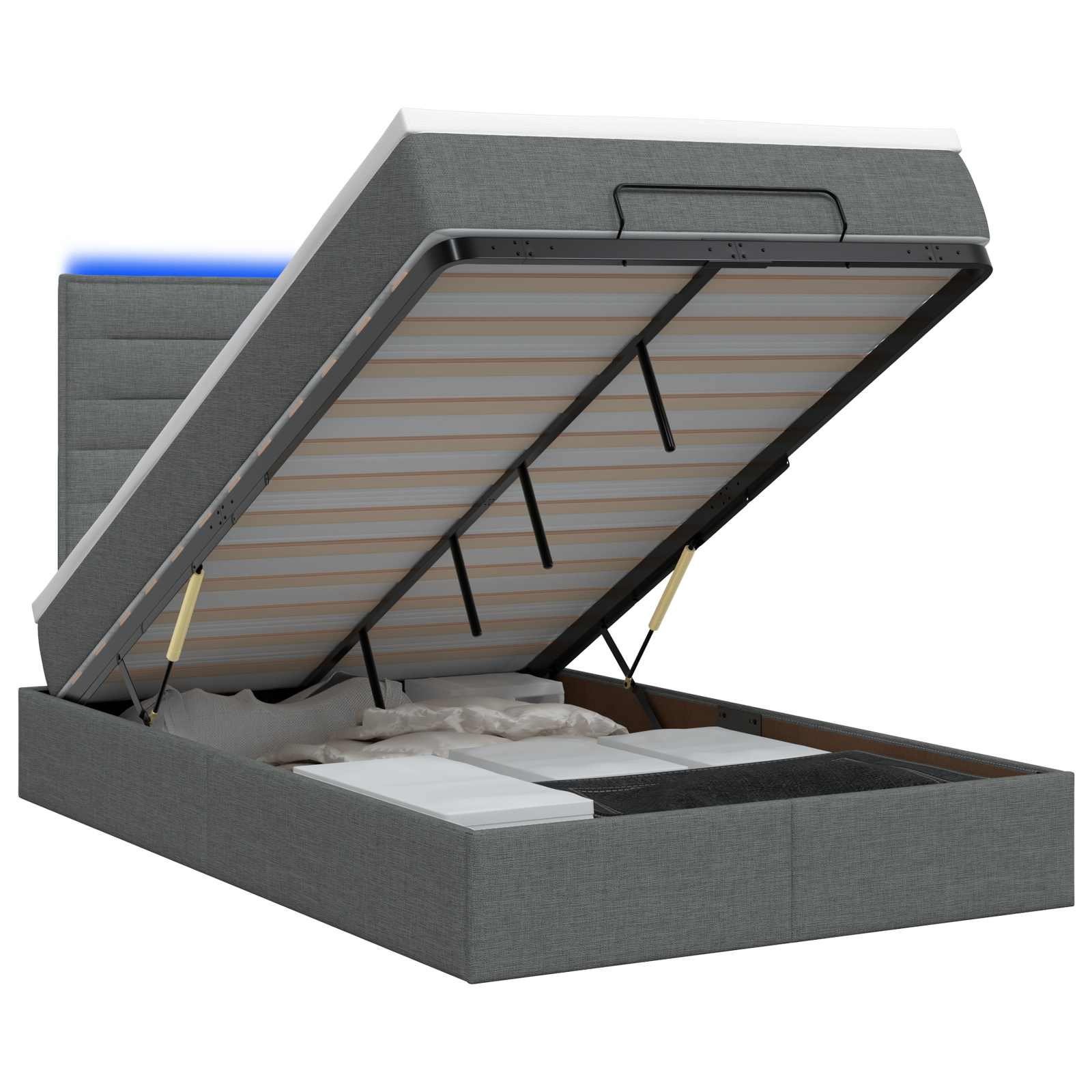 Ottoman Bed met Matrassen en LED Donkergrijs 120 x 200 cm Stof