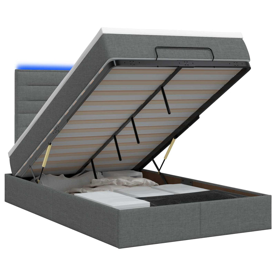 Ottoman Bed met Matrassen en LED Donkergrijs 120 x 200 cm Stof