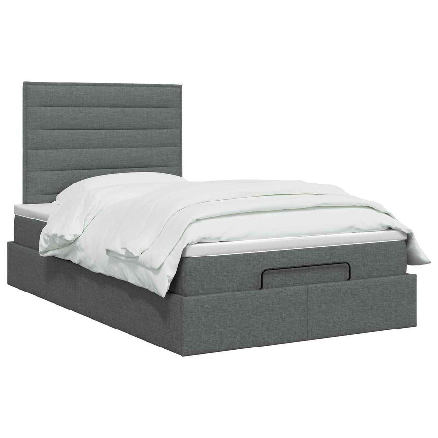 Ottoman Bed met Matrassen en LED Donkergrijs 120 x 200 cm Stof