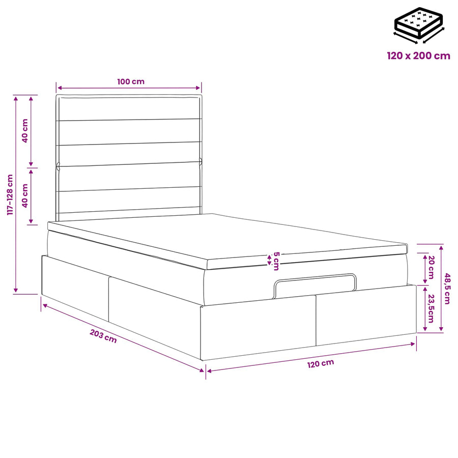 Ottoman Bed met Matrassen en LED Donkergrijs 120 x 200 cm Stof