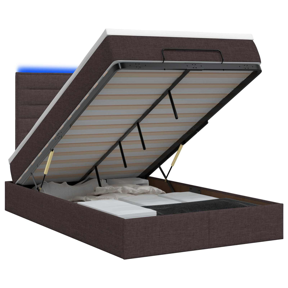 Ottoman Bed met Matrassen en LED Donkerbruin 120 x 200 cm Stof
