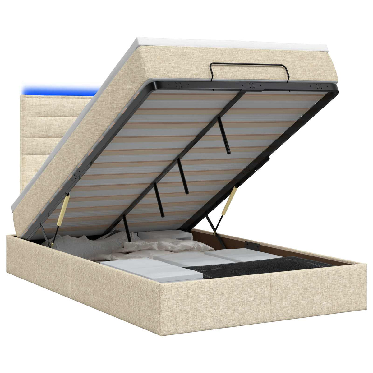 Ottoman Bed met Matrassen en LED Crèmekleurig 120 x 200 cm Stof