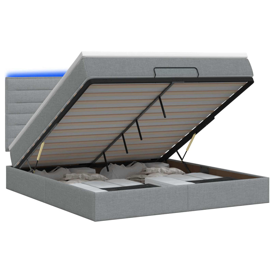 Ottoman Bed met Matrassen en LED Lichtgrijs 140 x 190 cm Stof
