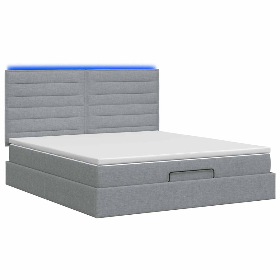 Ottoman Bed met Matrassen en LED Lichtgrijs 140 x 190 cm Stof
