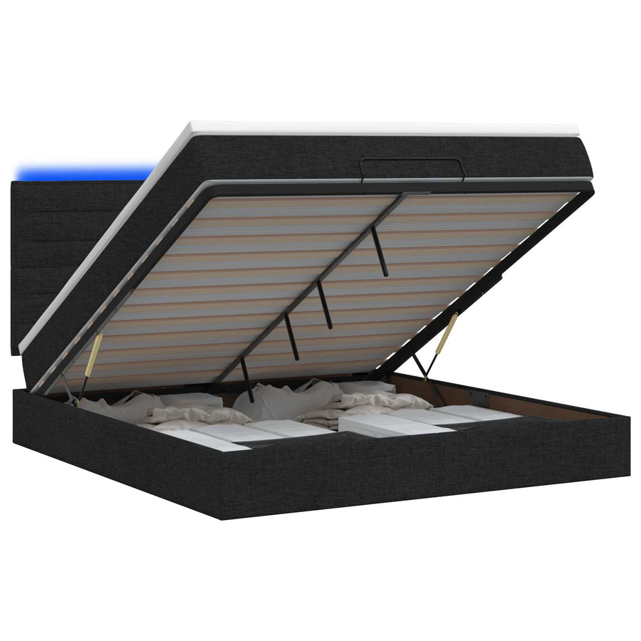 Ottoman Bed met Matrassen en LED Zwart 140 x 200 cm Stof