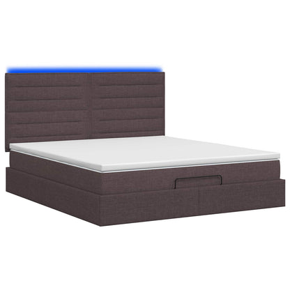 Ottoman Bed met Matrassen en LED Donkerbruin 140 x 200 cm Stof