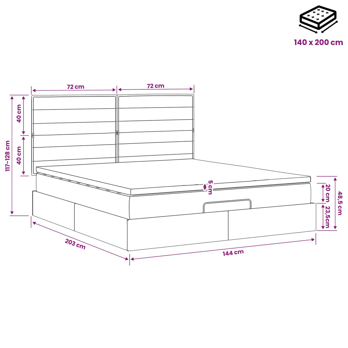 Ottoman Bed met Matrassen en LED Donkerbruin 140 x 200 cm Stof