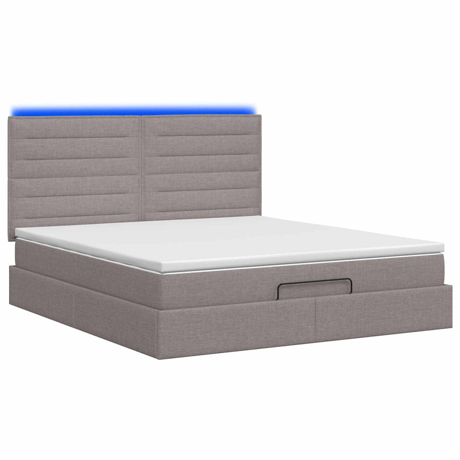 Ottoman Bed met Matrassen en LED Taupe 140 x 200 cm Stof