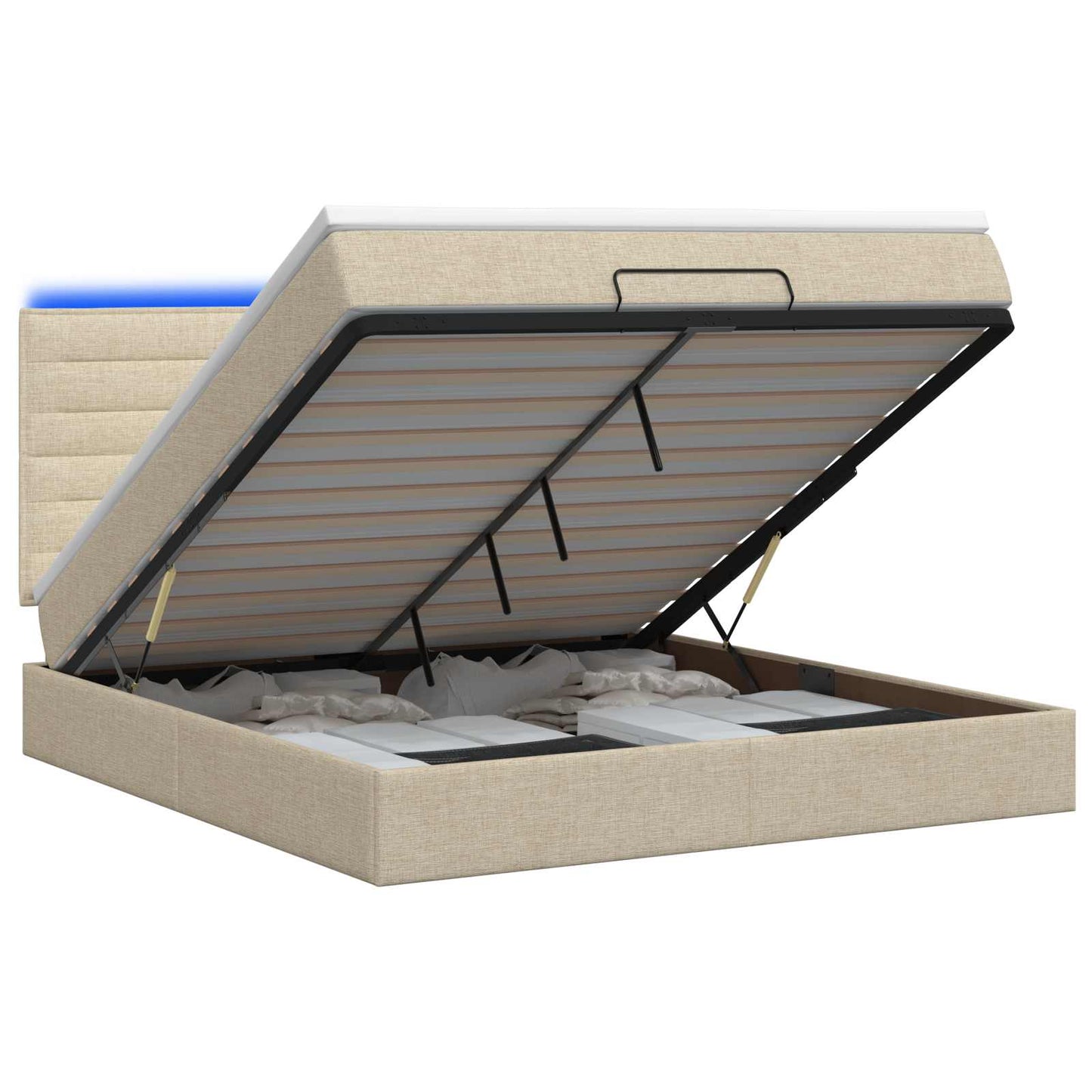 Ottoman Bed met Matrassen en LED Crèmekleurig 140 x 200 cm Stof