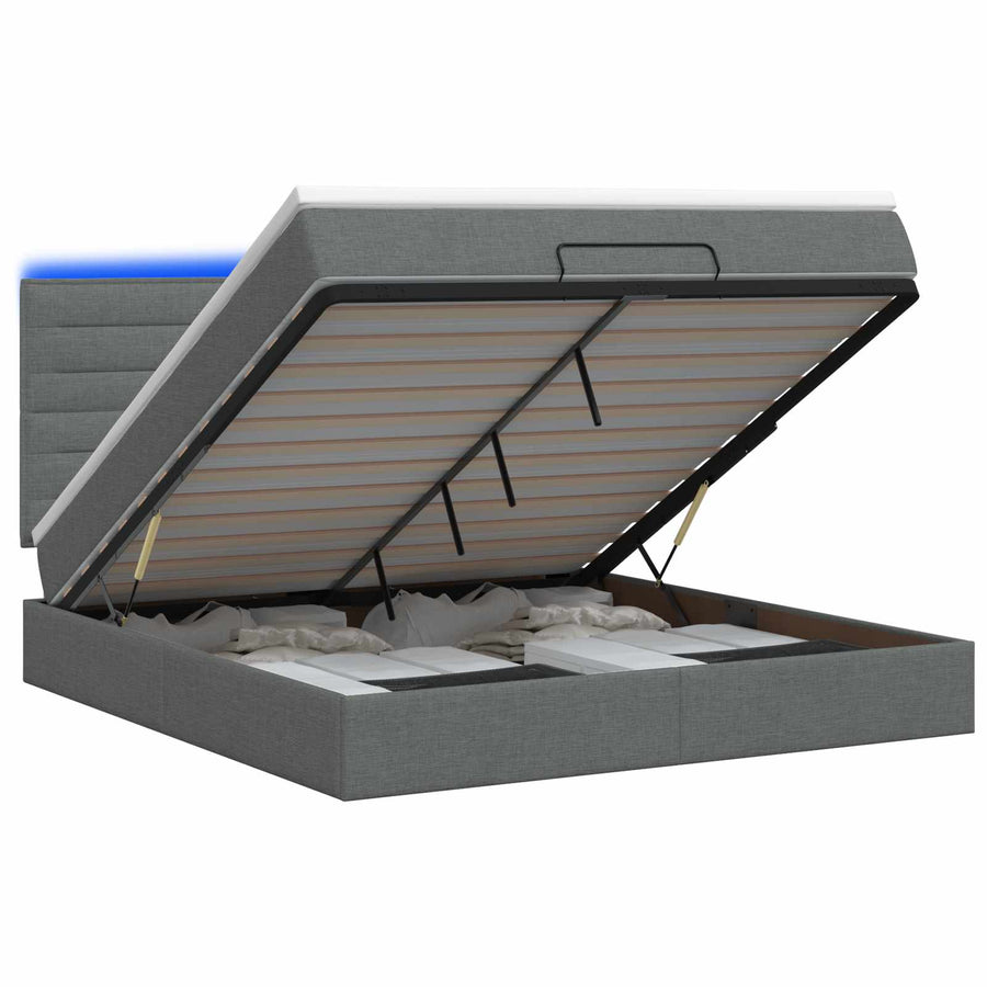 Ottoman Bed met Matrassen en LED Donkergrijs 160 x 200 cm Stof