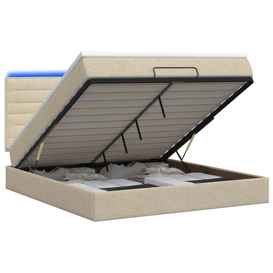 Ottoman Bed met Matrassen en LED Crèmekleurig 160 x 200 cm Stof