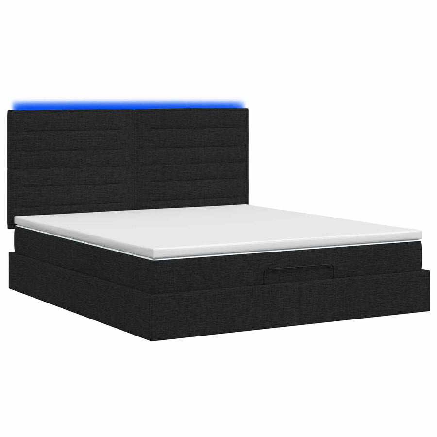 Ottoman Bed met Matrassen en LED Zwart 180 x 200 cm Stof