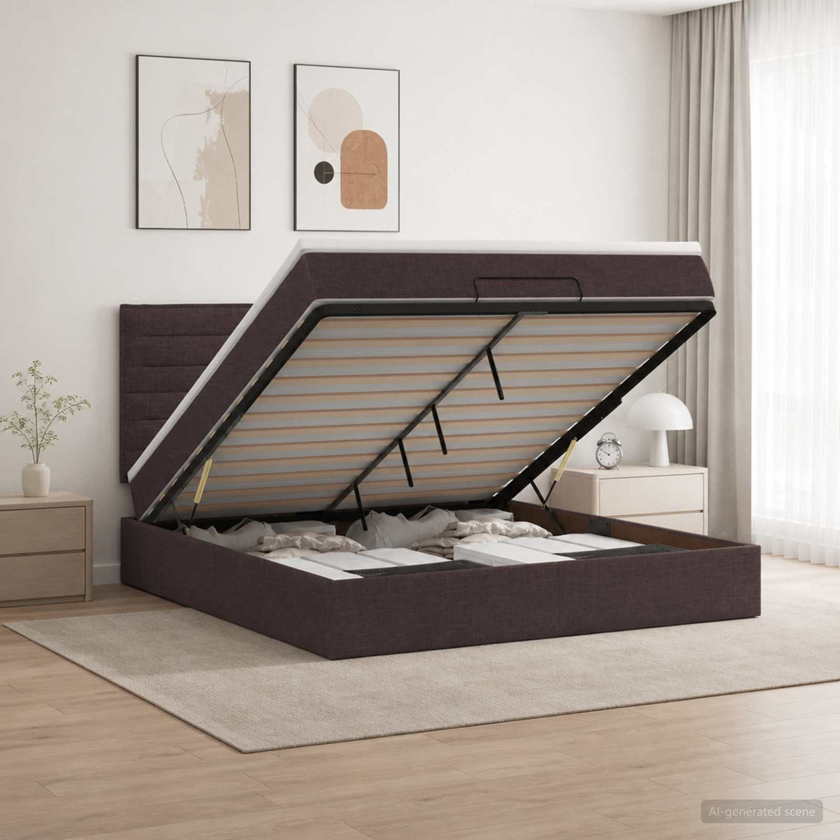 Ottoman bed met matras Donkerbruin 140 x 200 cm Stof