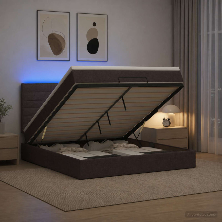Ottoman Bed met Matrassen en LED Donkerbruin 140 x 200 cm Stof