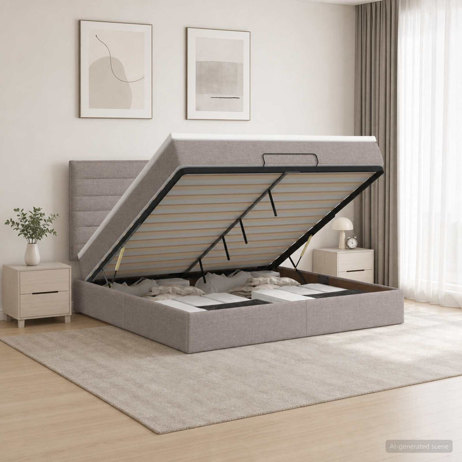 Ottoman bed met matras met hoofdeinde Taupe 160 x 200 cm Stof