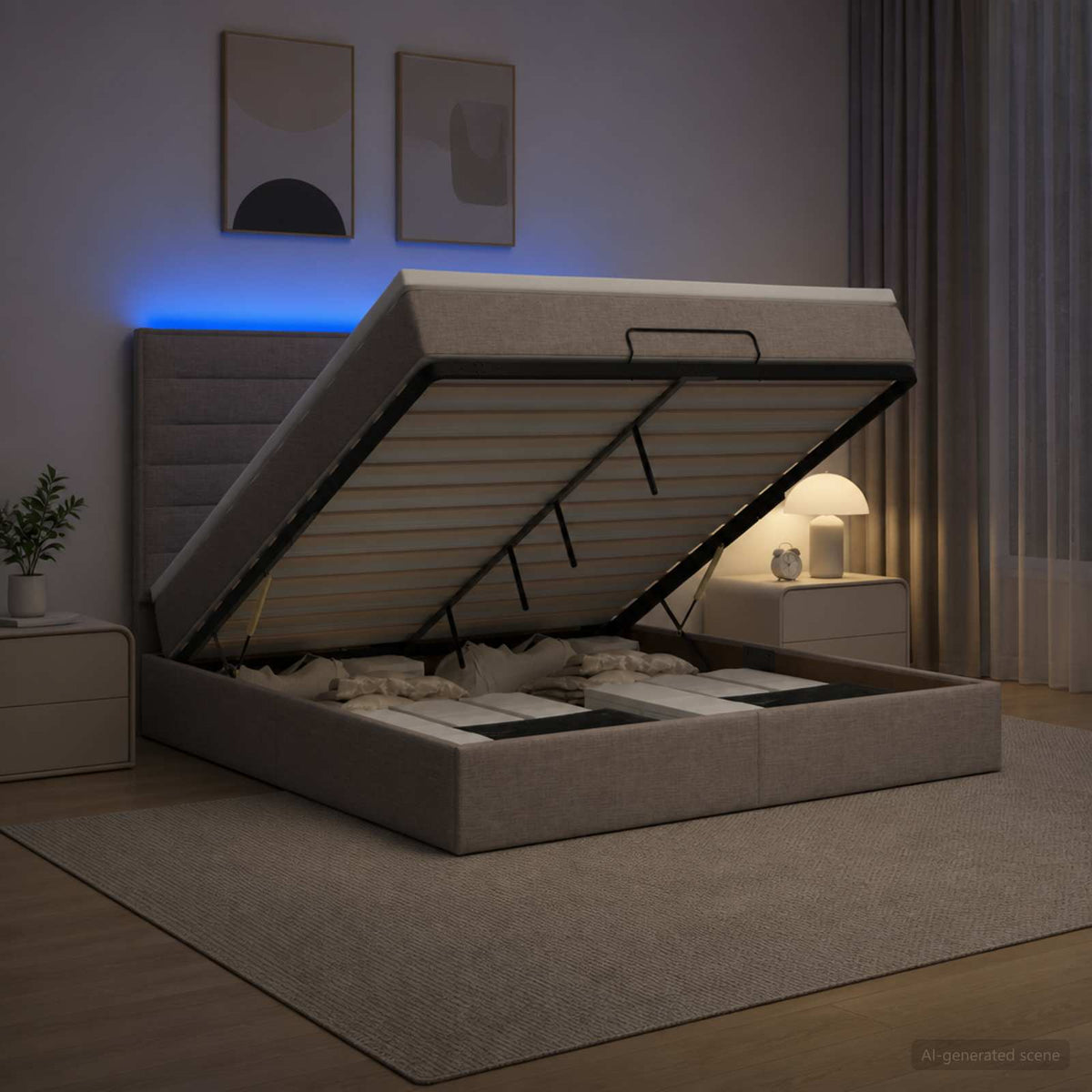 Ottoman Bed met Matrassen en LED Taupe 180 x 200 cm Stof