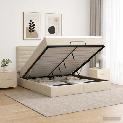Ottoman Bed met Matrassen en LED Crèmekleurig 160 x 200 cm Stof