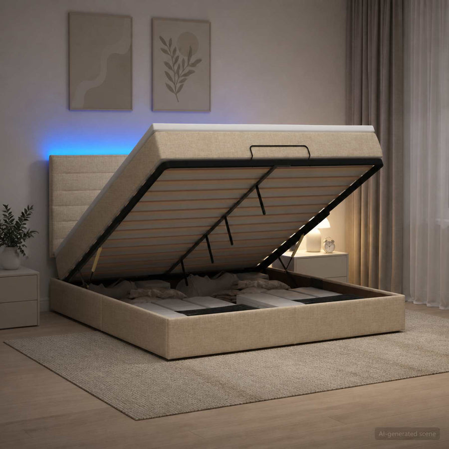 Ottoman Bed met Matrassen en LED Crèmekleurig 160 x 200 cm Stof