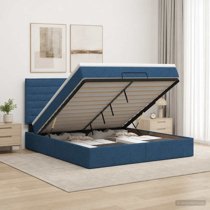 Ottoman Bed met Matrassen en LED Blauw 160 x 200 cm Stof