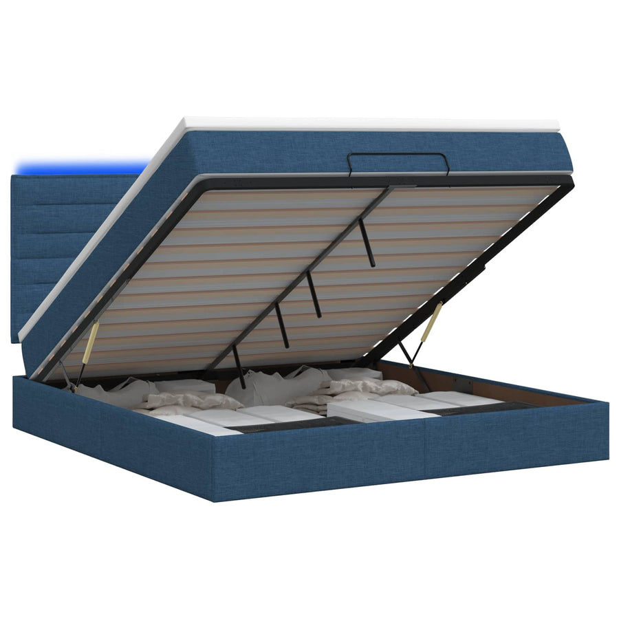 Ottoman Bed met Matrassen en LED Blauw 180 x 200 cm Stof