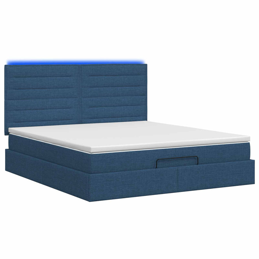 Ottoman Bed met Matrassen en LED Blauw 180 x 200 cm Stof
