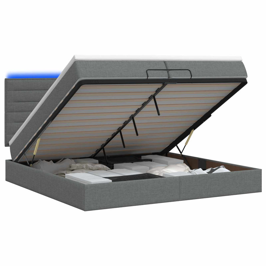 Ottoman Bed met Matrassen en LED Donkergrijs 200 x 200 cm Stof