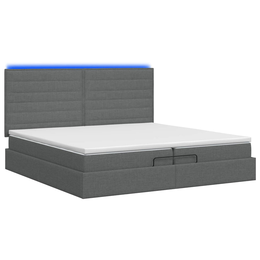 Ottoman Bed met Matrassen en LED Donkergrijs 200 x 200 cm Stof
