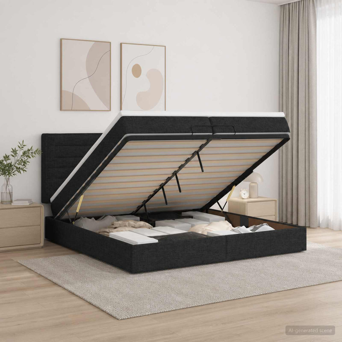 Ottoman Bed met Matrassen en LED Zwart 200 x 200 cm Stof