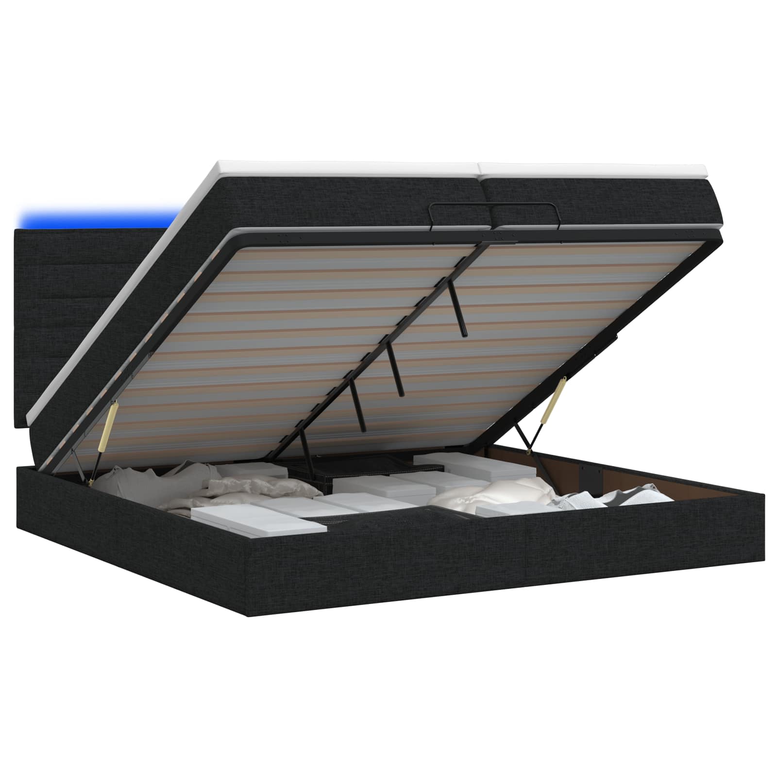 Ottoman Bed met Matrassen en LED Zwart 200 x 200 cm Stof