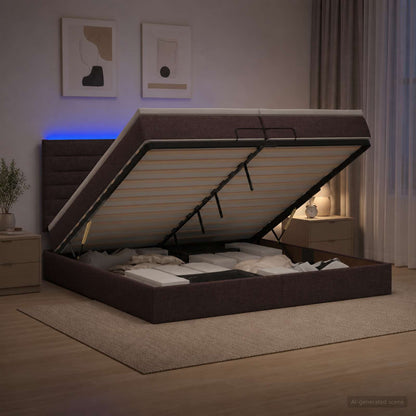 Ottoman Bed met Matrassen en LED Donkerbruin 200 x 200 cm Stof