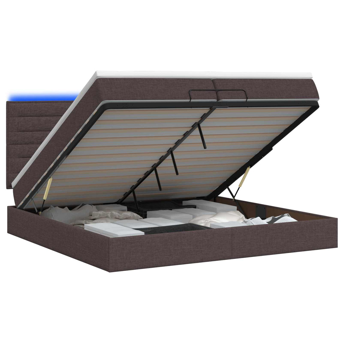 Ottoman Bed met Matrassen en LED Donkerbruin 200 x 200 cm Stof