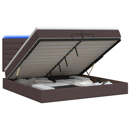 Ottoman Bed met Matrassen en LED Donkerbruin 200 x 200 cm Stof