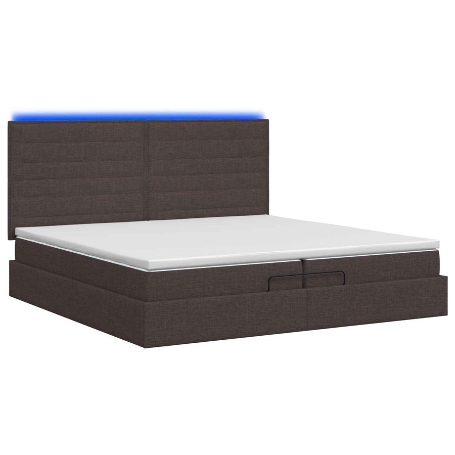 Ottoman Bed met Matrassen en LED Donkerbruin 200 x 200 cm Stof