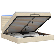 Ottoman bed 200x200 cm crèmekleurig stof met matras en LED