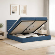 Ottoman bed 200x200 cm blauw stof met opbergruimte