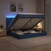 Ottoman bed blauw 200x200 cm stof met matras en LED