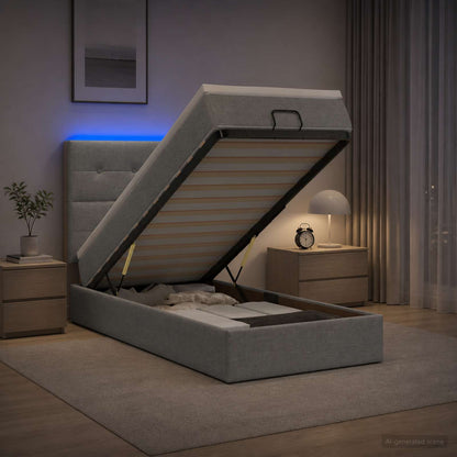 Ottoman Bed met Matrassen en LED Lichtgrijs 100 x 200 cm Stof