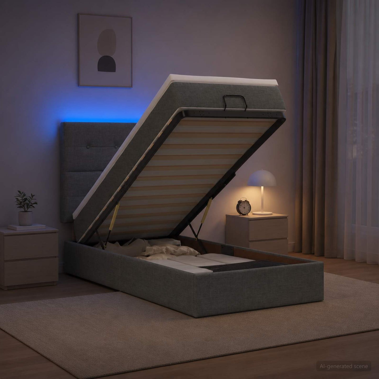 Ottoman Bed met Matrassen en LED Donkergrijs 90 x 190 cm Stof