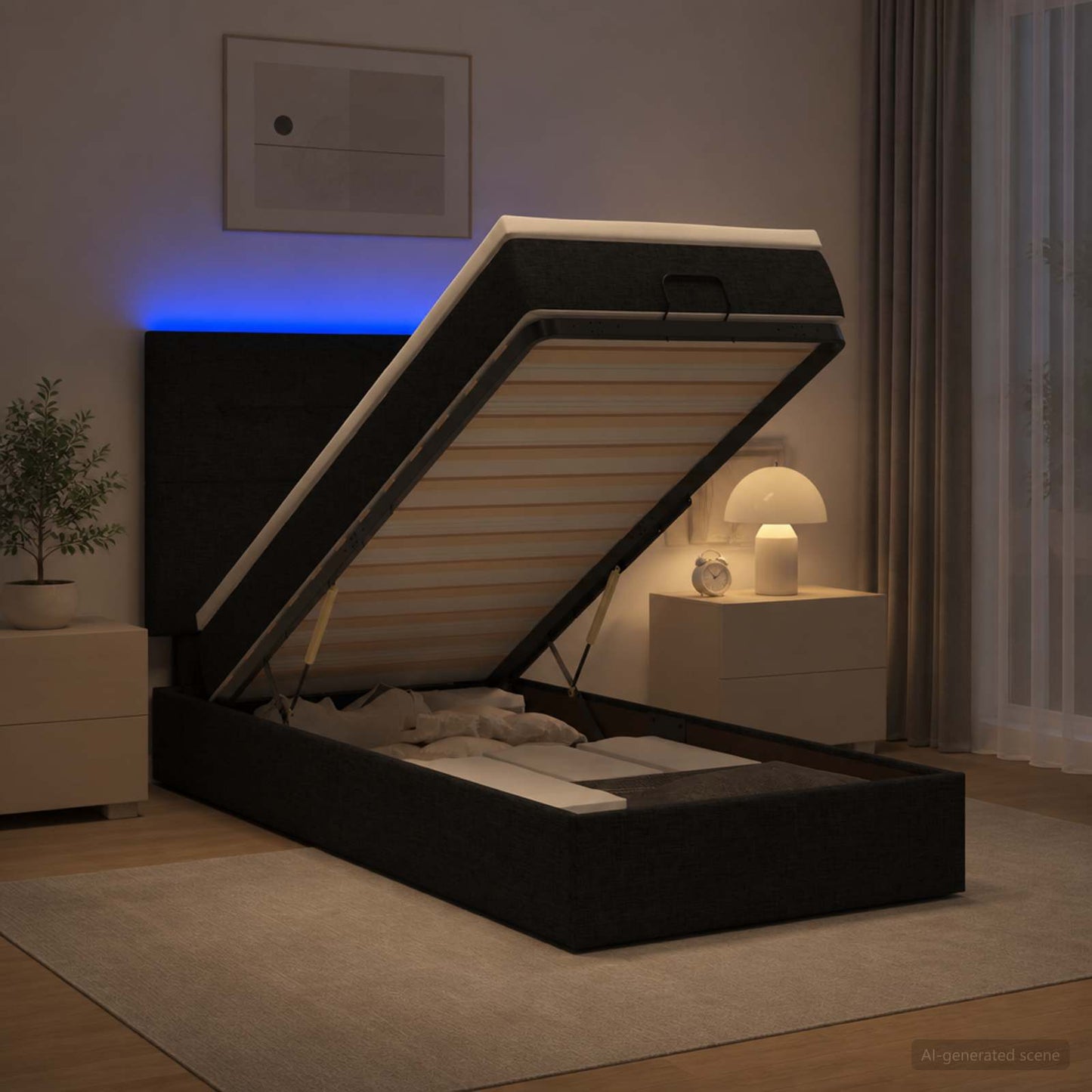 Ottoman Bed met Matrassen en LED Zwart 100 x 200 cm Stof