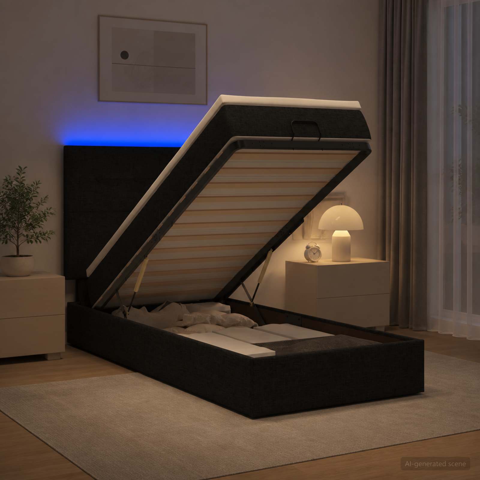 Ottoman Bed met Matrassen en LED Zwart 100 x 200 cm Stof
