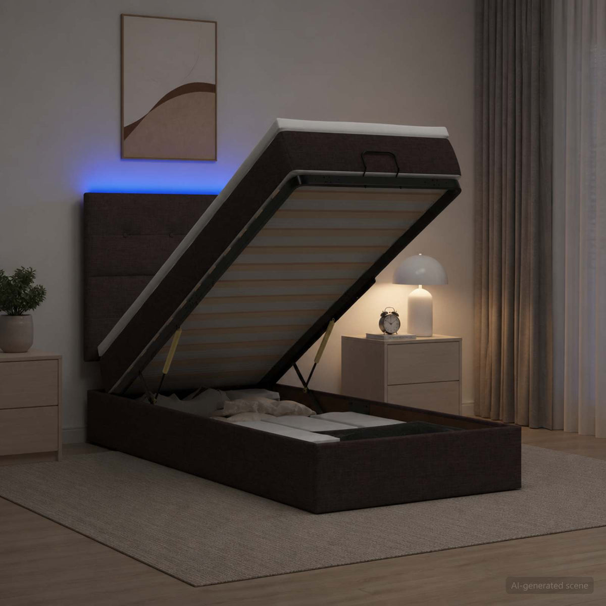 Ottoman Bed met Matrassen en LED Donkerbruin 100 x 200 cm Stof