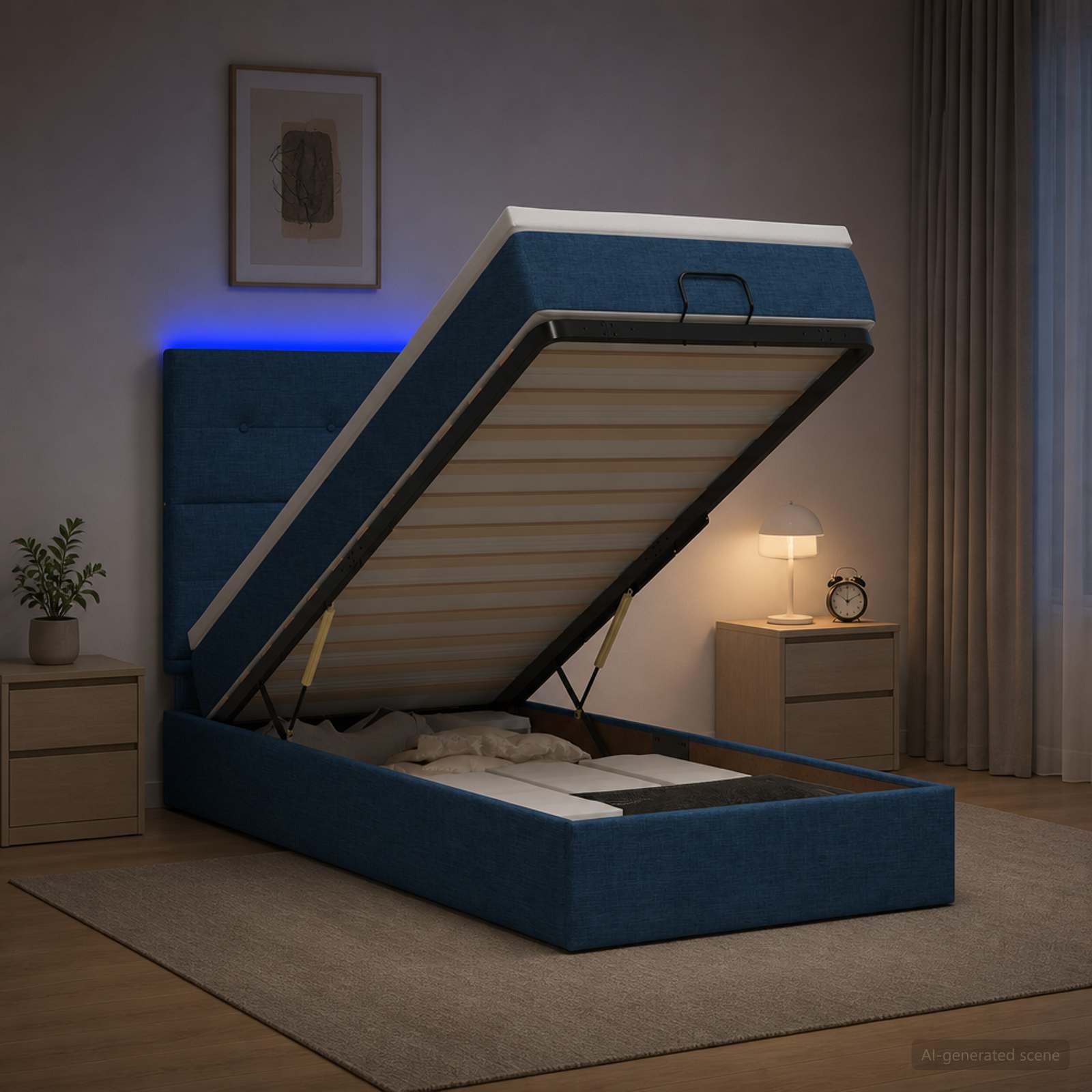 Ottoman Bed met Matrassen en LED Blauw 90 x 200 cm Stof
