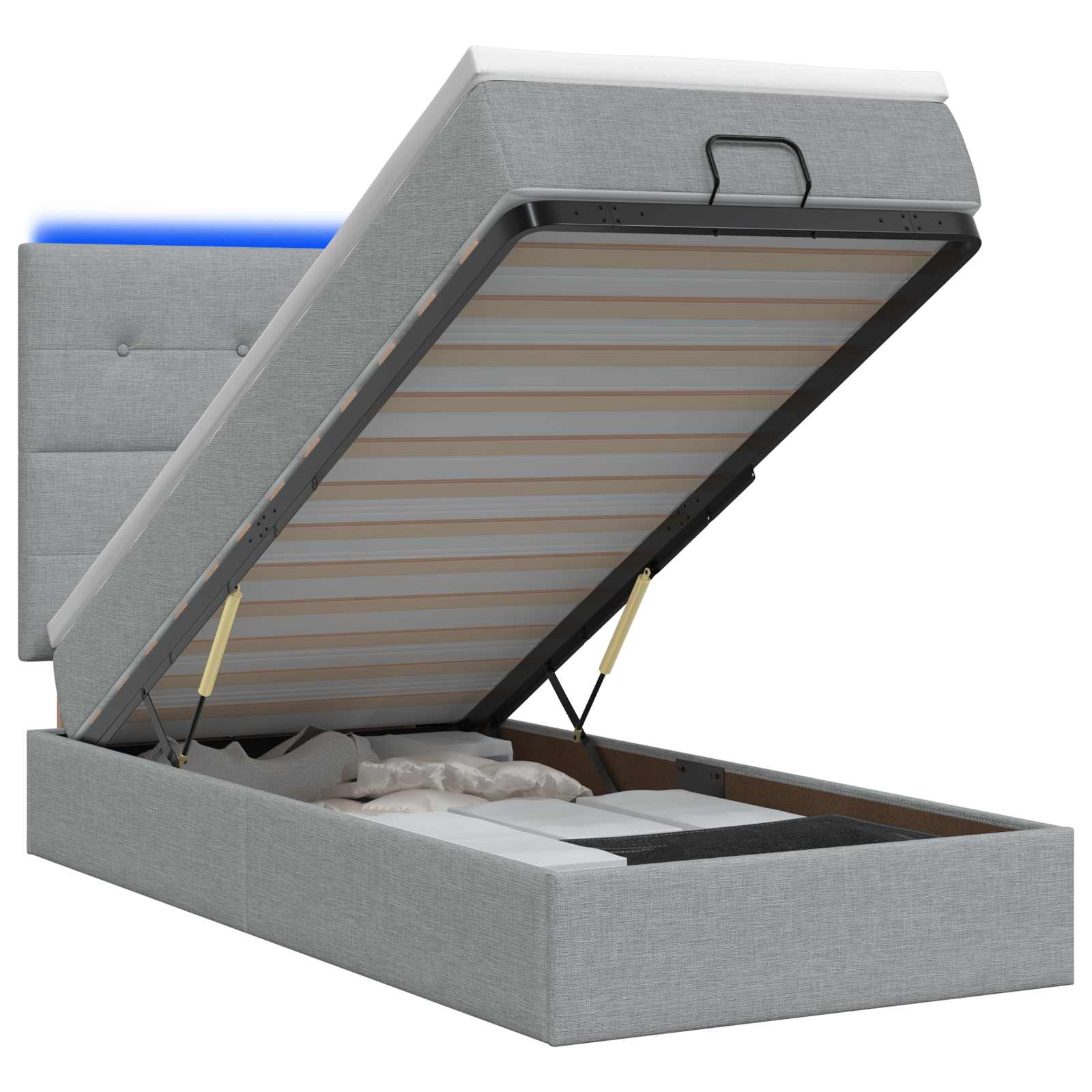 Ottoman Bed met Matrassen en LED Lichtgrijs 90 x 190 cm Stof
