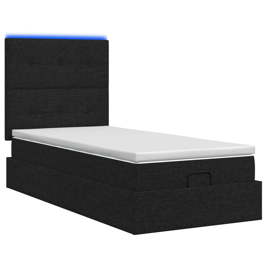 Ottoman Bed met Matrassen en LED Zwart 90 x 190 cm Stof