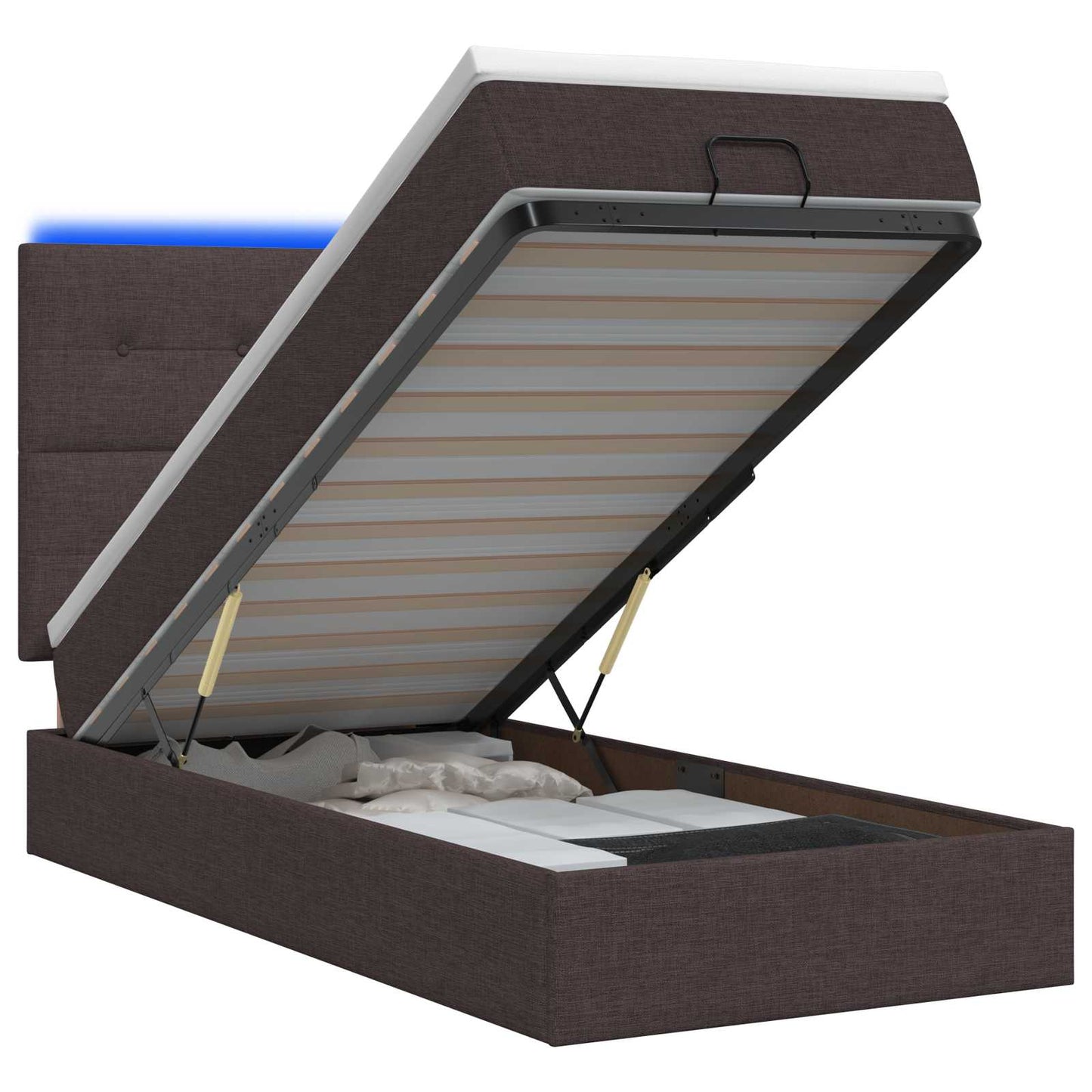 Ottoman Bed met Matrassen en LED Donkerbruin 90 x 190 cm Stof