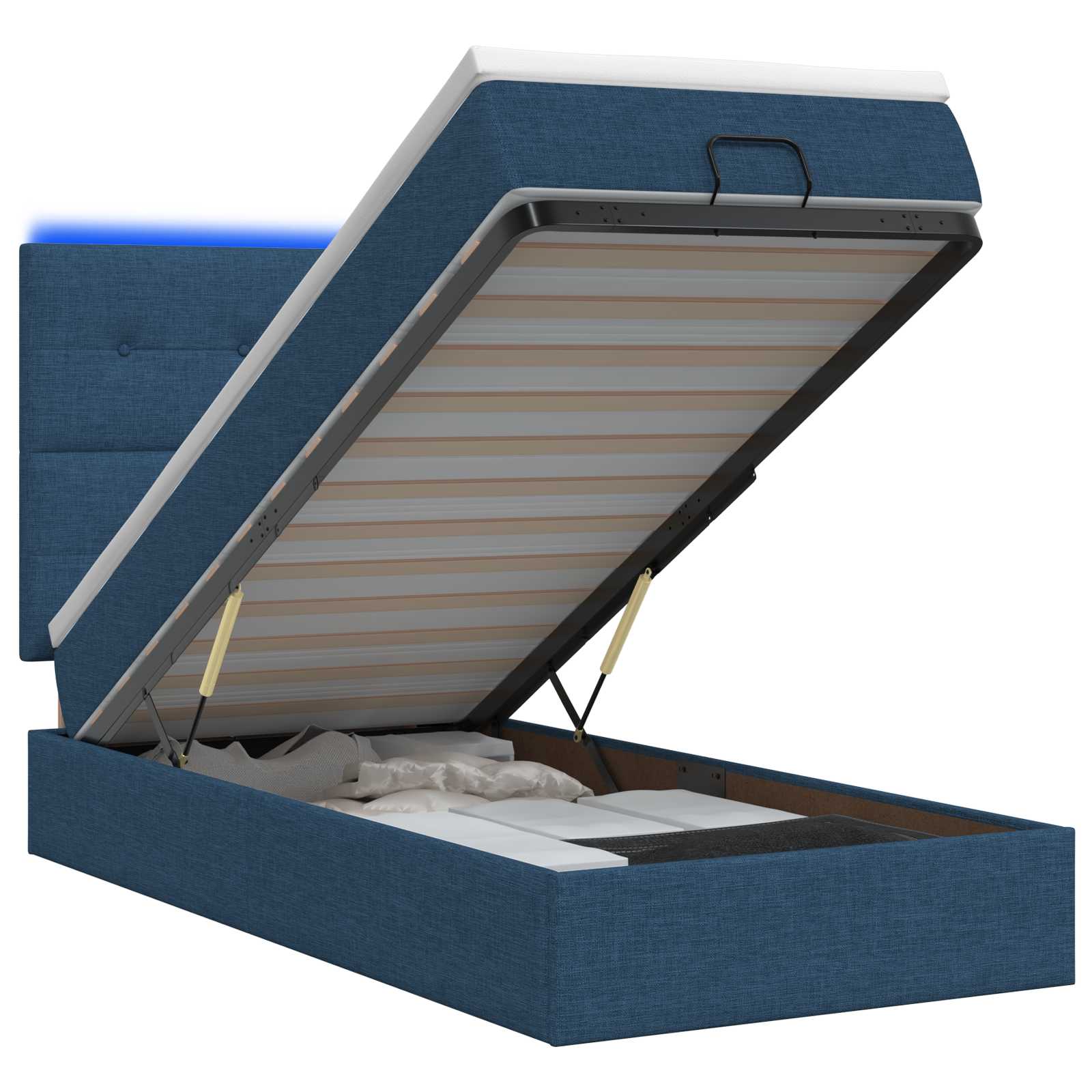 Ottoman Bed met Matrassen en LED Blauw 90 x 190 cm Stof