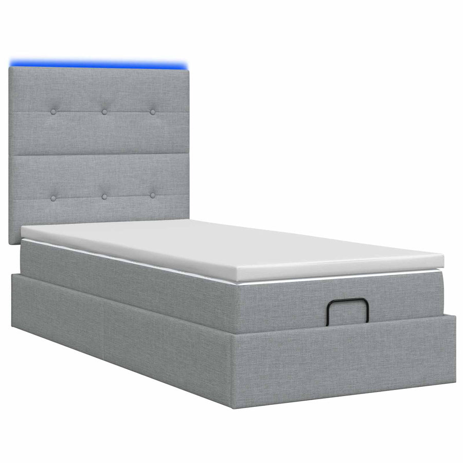 Ottoman Bed met Matrassen en LED Lichtgrijs 90 x 200 cm Stof