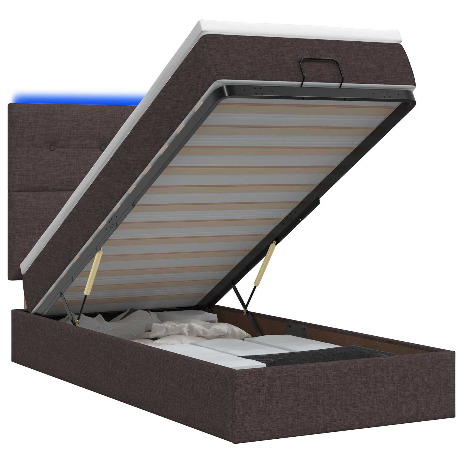 Ottoman Bed met Matrassen en LED Donkerbruin 90 x 200 cm Stof