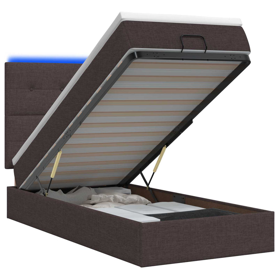 Ottoman Bed met Matrassen en LED Donkerbruin 90 x 200 cm Stof